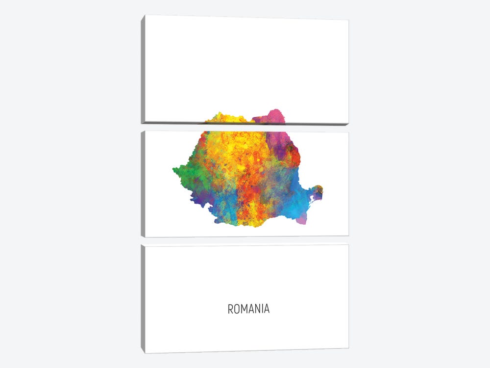 Romania Map by Michael Tompsett 3-piece Canvas Art Print