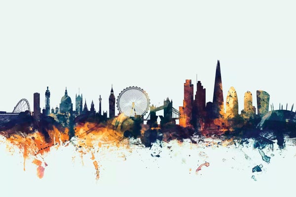 Amusement Parks: Blue Background Skyline Of London, England, United Kingdom I by Michael Tompsett