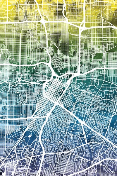 Color Gradient Urban Street Maps: Gradient Map Of Houston, Texas, USA by Michael Tompsett