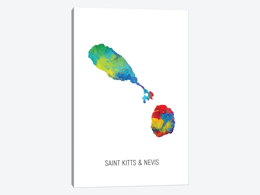 Saint Kitts & Nevis Map by Michael Tompsett 1-piece Canvas Print