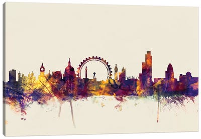 London, England, United Kingdom II On Beige Canvas Art Print - Ferris Wheels