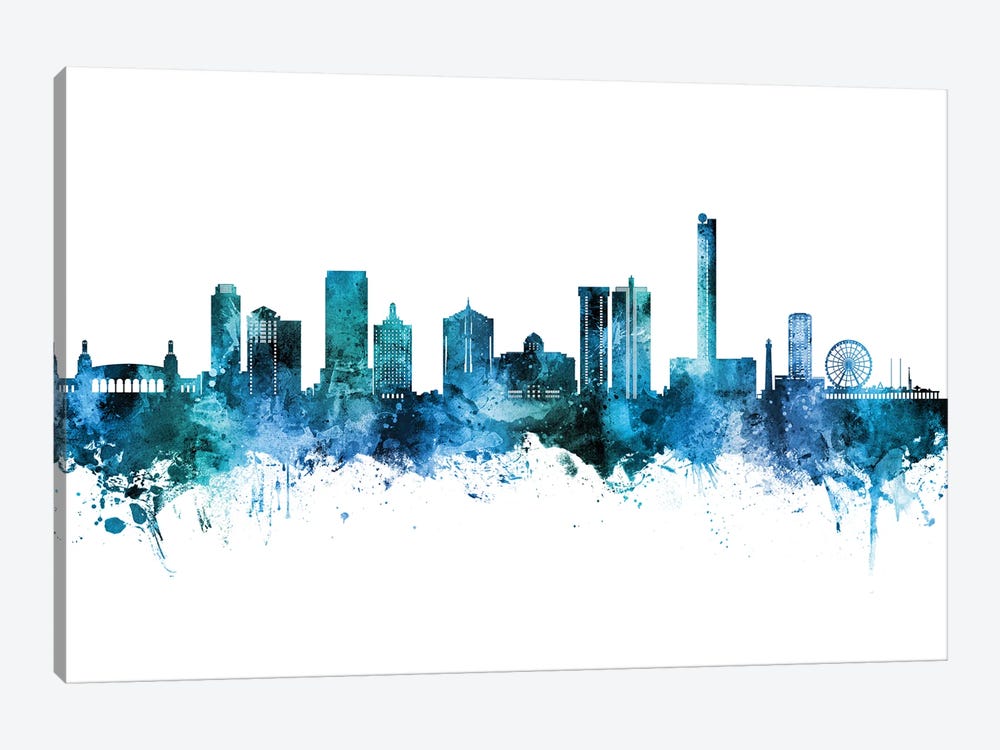 Atlantic City Skyline Blue Teal by Michael Tompsett 1-piece Canvas Wall Art