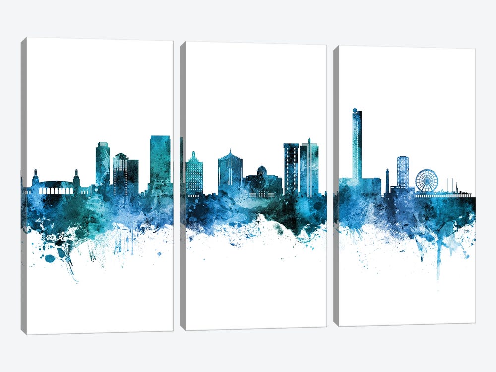 Atlantic City Skyline Blue Teal by Michael Tompsett 3-piece Canvas Art