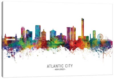 Atlantic City Skyline City Name Canvas Art Print - New Jersey Art