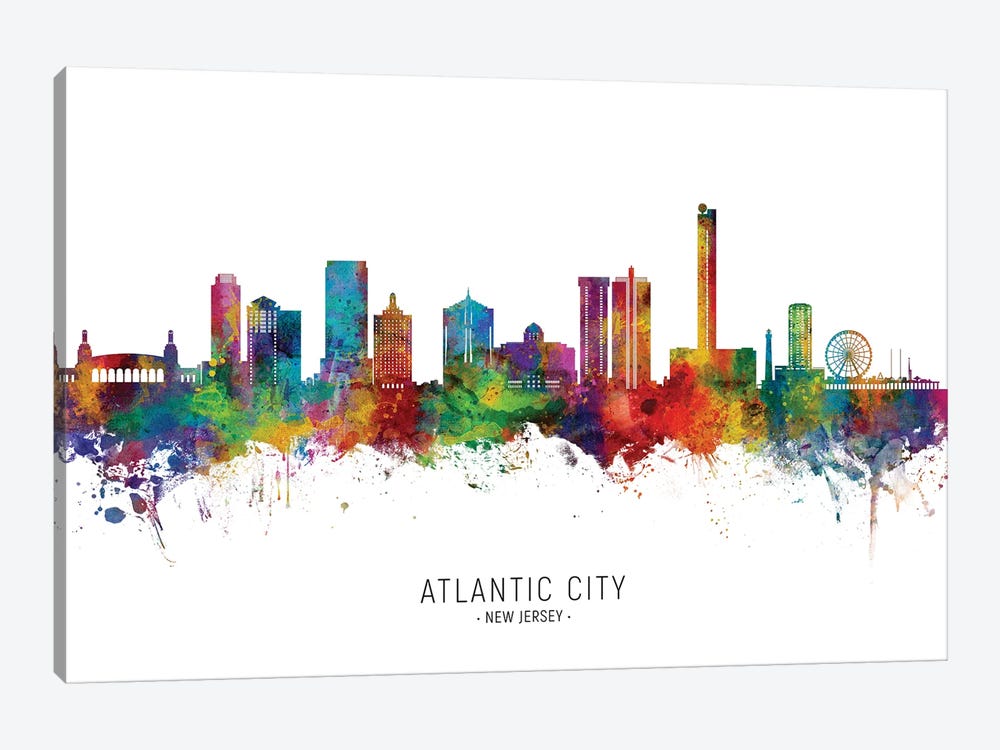 Atlantic City Skyline City Name by Michael Tompsett 1-piece Canvas Print
