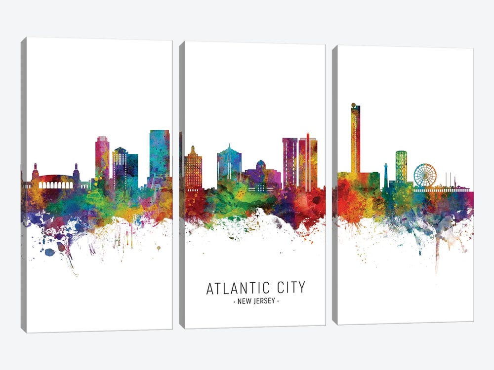 Atlantic City Skyline City Name by Michael Tompsett 3-piece Art Print