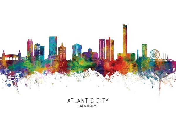New Jersey: Atlantic City Skyline City Name by Michael Tompsett