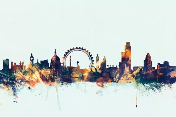 Amusement Parks: Blue Background Skyline Of London, England, United Kingdom II by Michael Tompsett