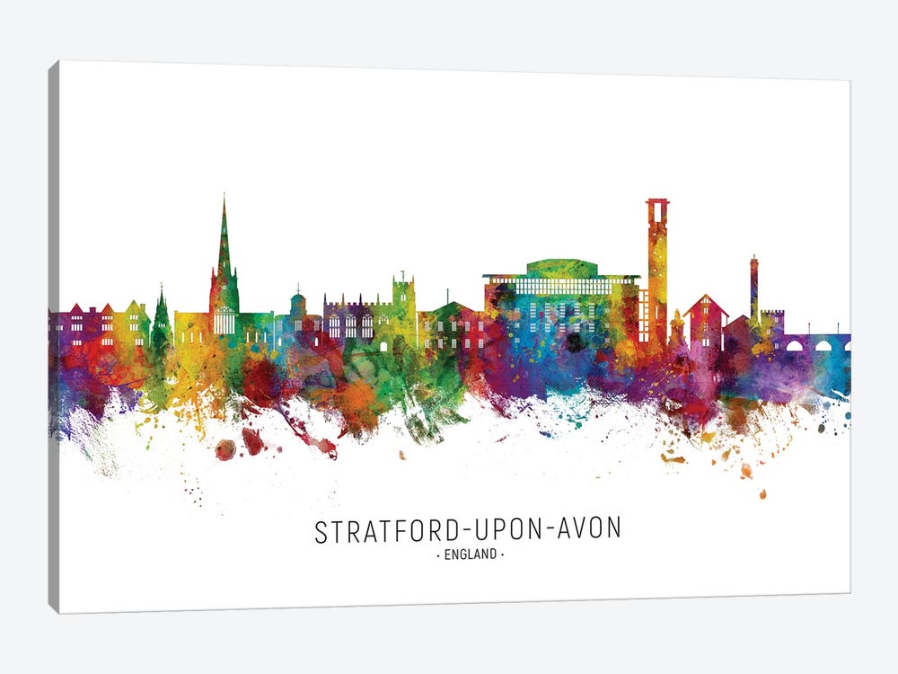 Stratford Upon Avon Skyline City Name by Michael Tompsett 1-piece Canvas Art