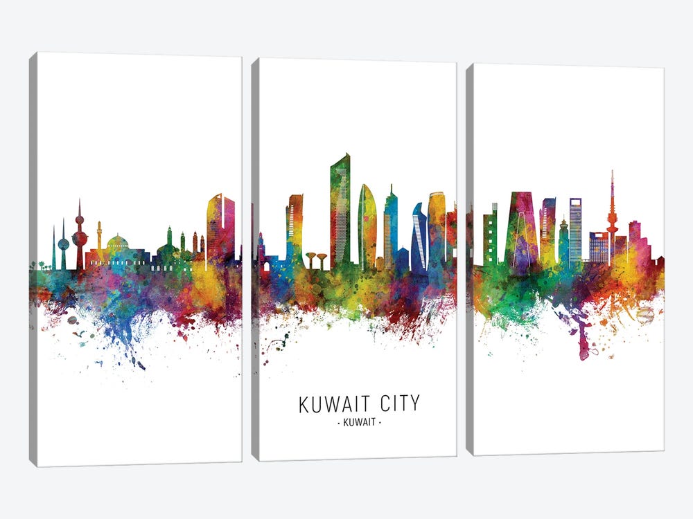 Kuwait City Kuwait Skyline City Name by Michael Tompsett 3-piece Canvas Artwork