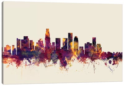 Los Angeles, California, USA On Beige Canvas Art Print - Los Angeles Skylines
