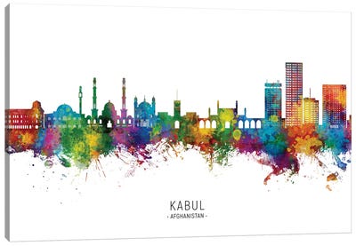 Kabul Afghanistan Skyline City Name Canvas Art Print - Afghanistan