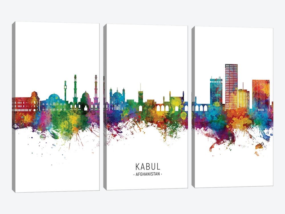 Kabul Afghanistan Skyline City Name by Michael Tompsett 3-piece Canvas Art Print