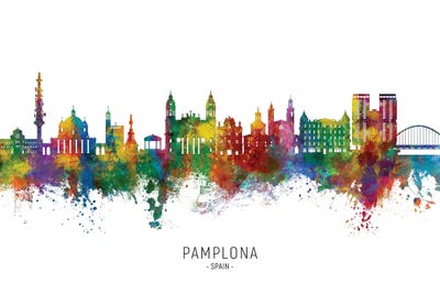 Pamplona Spain Skyline City Name by Michael Tompsett multi panel art