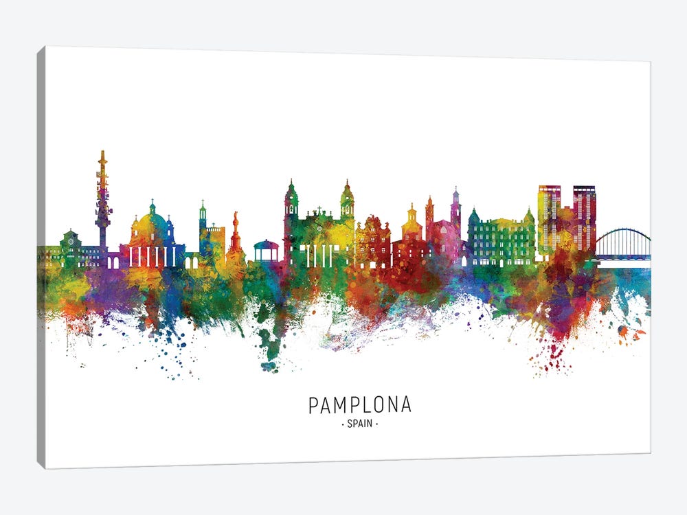 Pamplona Spain Skyline City Name by Michael Tompsett 1-piece Canvas Art Print