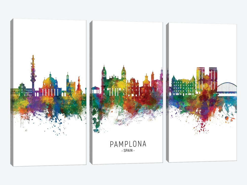 Pamplona Spain Skyline City Name by Michael Tompsett 3-piece Canvas Print