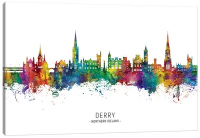 Derry Northern Ireland Skyline City Name Canvas Art Print - United Kingdom Art