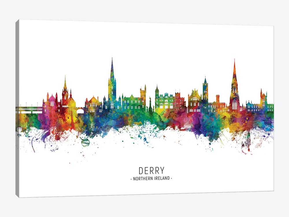 Derry Northern Ireland Skyline City Name by Michael Tompsett 1-piece Canvas Art Print