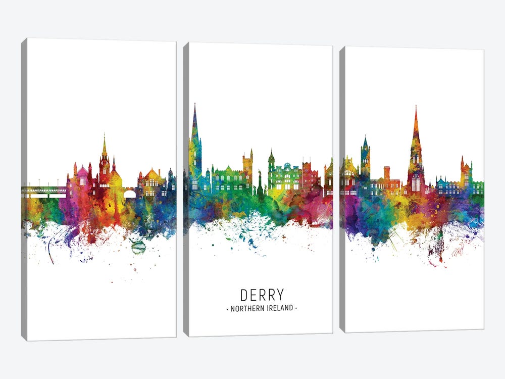 Derry Northern Ireland Skyline City Name by Michael Tompsett 3-piece Canvas Art Print