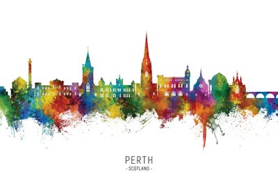 Perth Scotland Skyline City Name by Michael Tompsett framed wall art