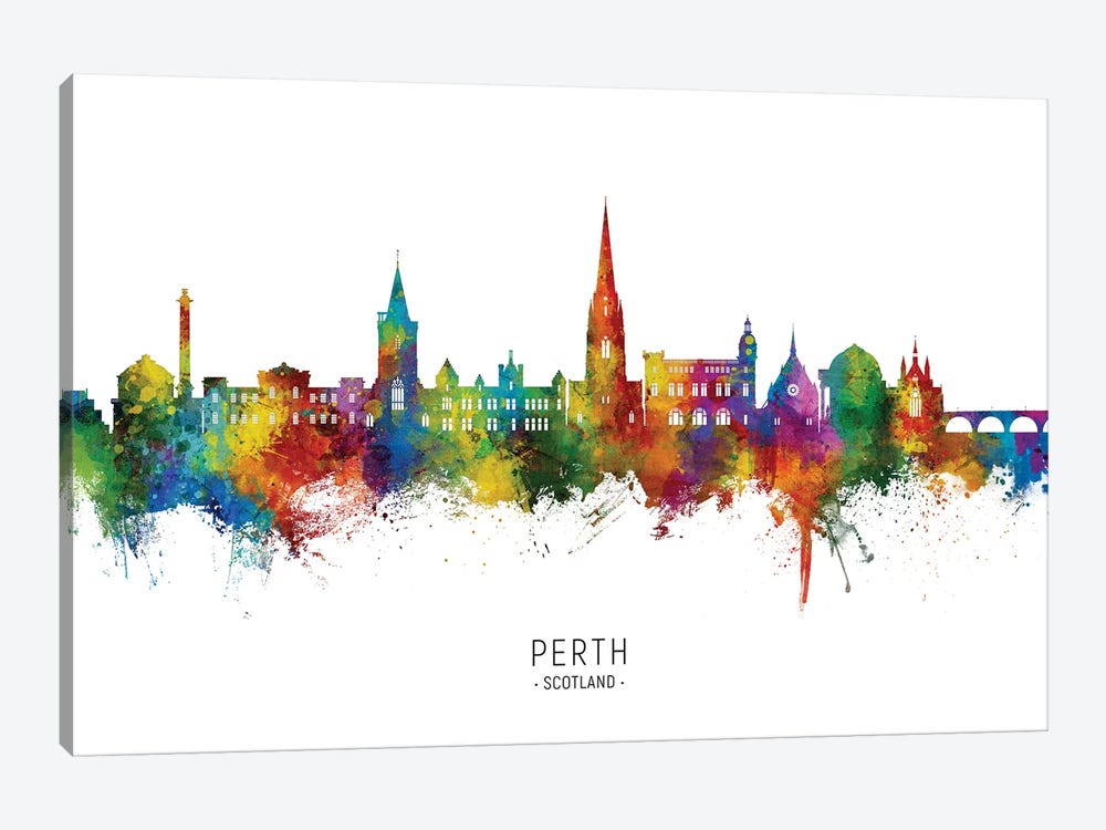 Perth Scotland Skyline City Name by Michael Tompsett 1-piece Canvas Art