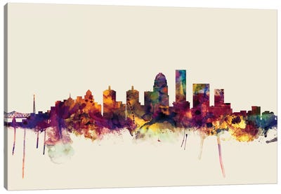  Louisville, Kentucky, Skyline at Night (16x24 Giclee Fine Art  Print, Recycled Wood Frame, Espresso Brown): Posters & Prints
