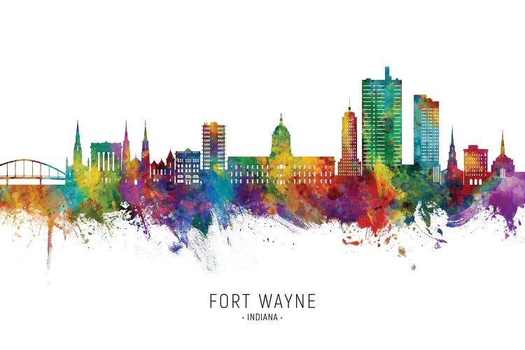 Fort Wayne Indiana Skyline City Name by Michael Tompsett wall art