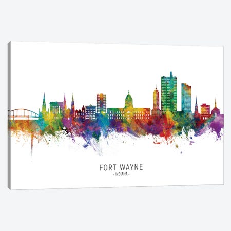 Fort Wayne Indiana Skyline City Name Canvas Print #MTO3251} by Michael Tompsett Canvas Artwork