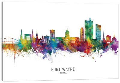 Fort Wayne Indiana Skyline City Name Canvas Art Print - Indiana Art
