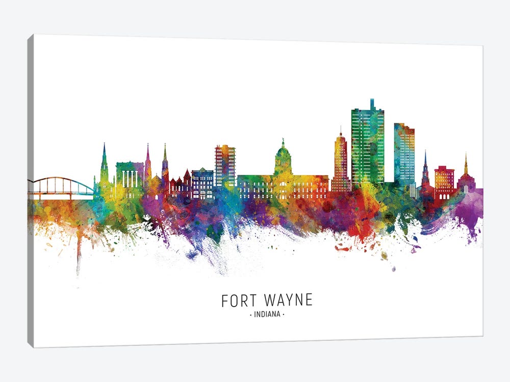 Fort Wayne Indiana Skyline City Name by Michael Tompsett 1-piece Canvas Wall Art