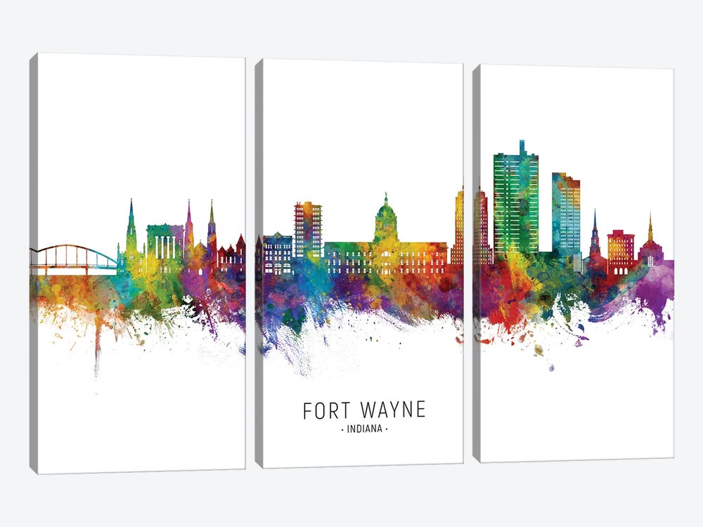 Fort Wayne Indiana Skyline City Name by Michael Tompsett 3-piece Canvas Art
