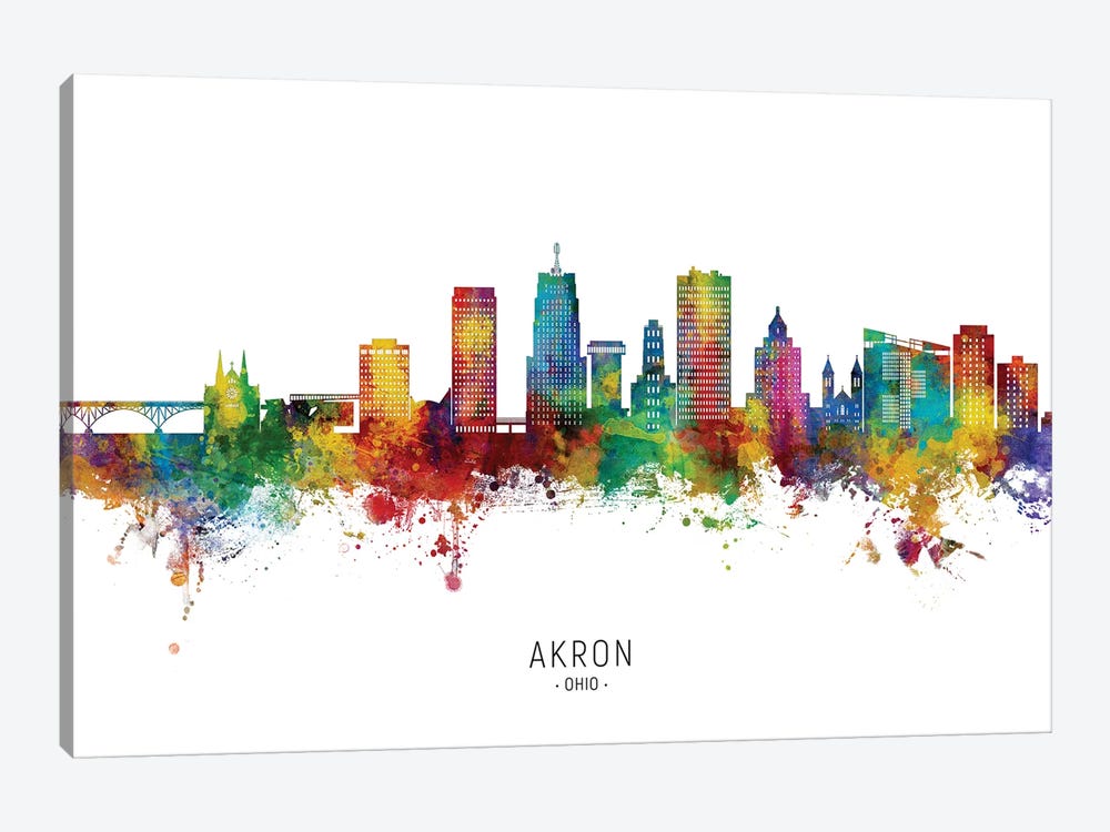 Akron Ohio Skyline City Name by Michael Tompsett 1-piece Canvas Print