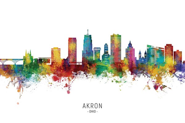 Michael Tompsett: Akron Ohio Skyline City Name by Michael Tompsett