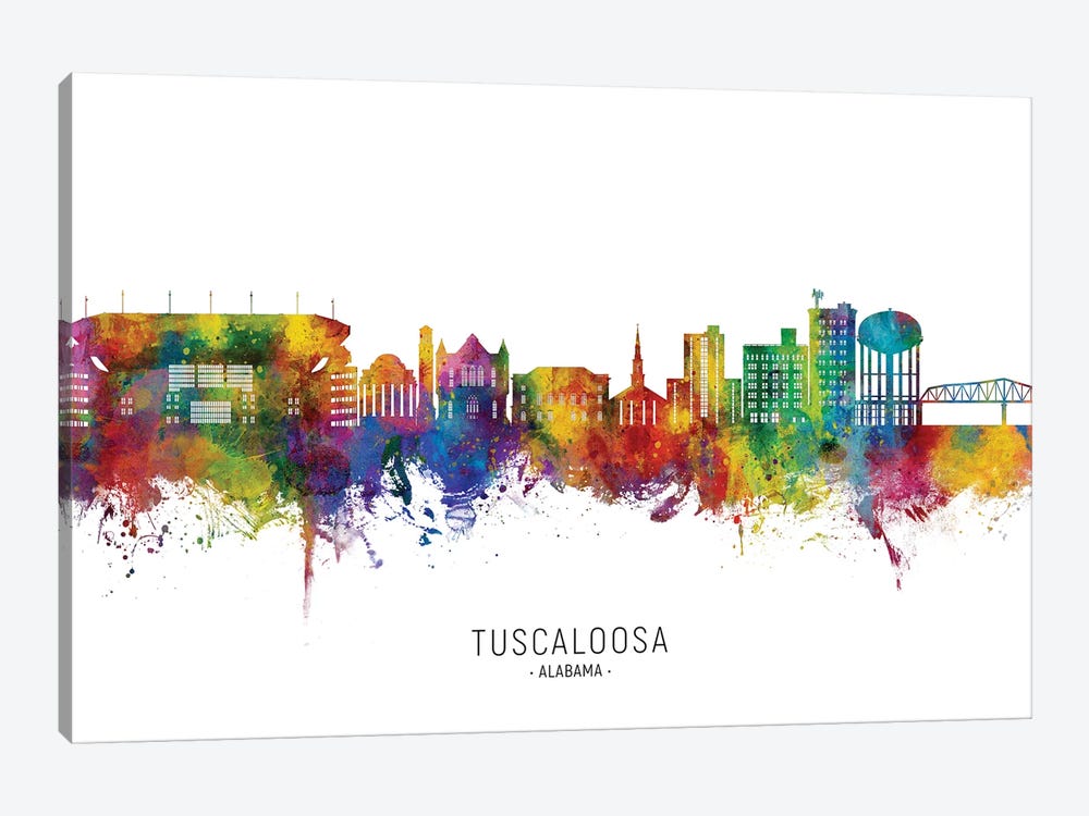 Tuscaloosa Alabama Skyline City Name by Michael Tompsett 1-piece Art Print
