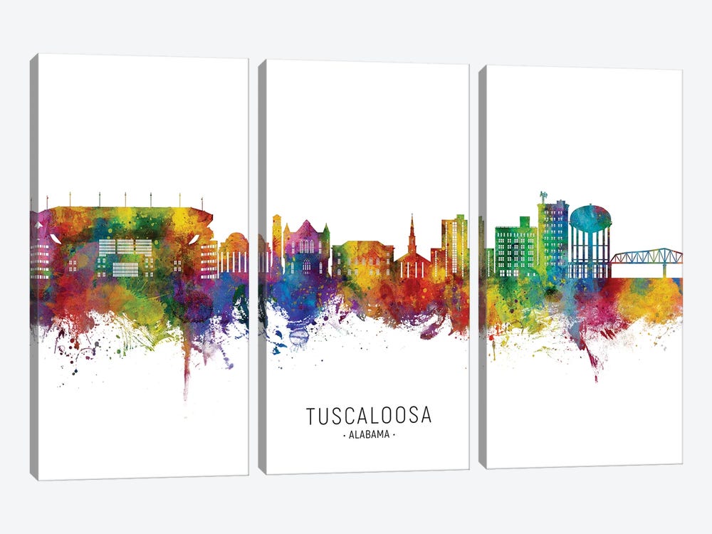 Tuscaloosa Alabama Skyline City Name by Michael Tompsett 3-piece Art Print