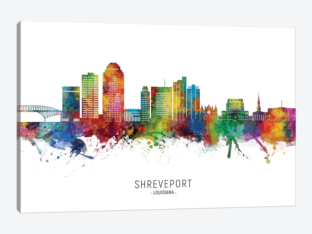 Shreveport Louisiana Skyline City Name by Michael Tompsett 1-piece Canvas Wall Art