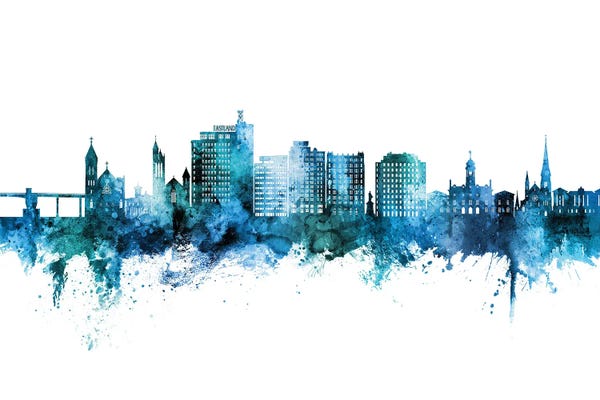 Oregon: Portland Maine Skyline Blue Teal by Michael Tompsett