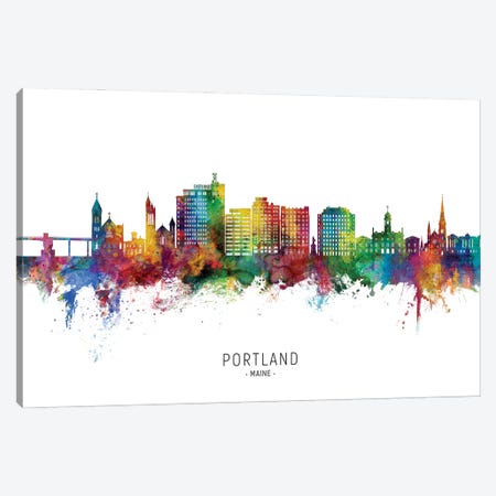 Portland Maine Skyline City Name Canvas Print #MTO3271} by Michael Tompsett Canvas Art