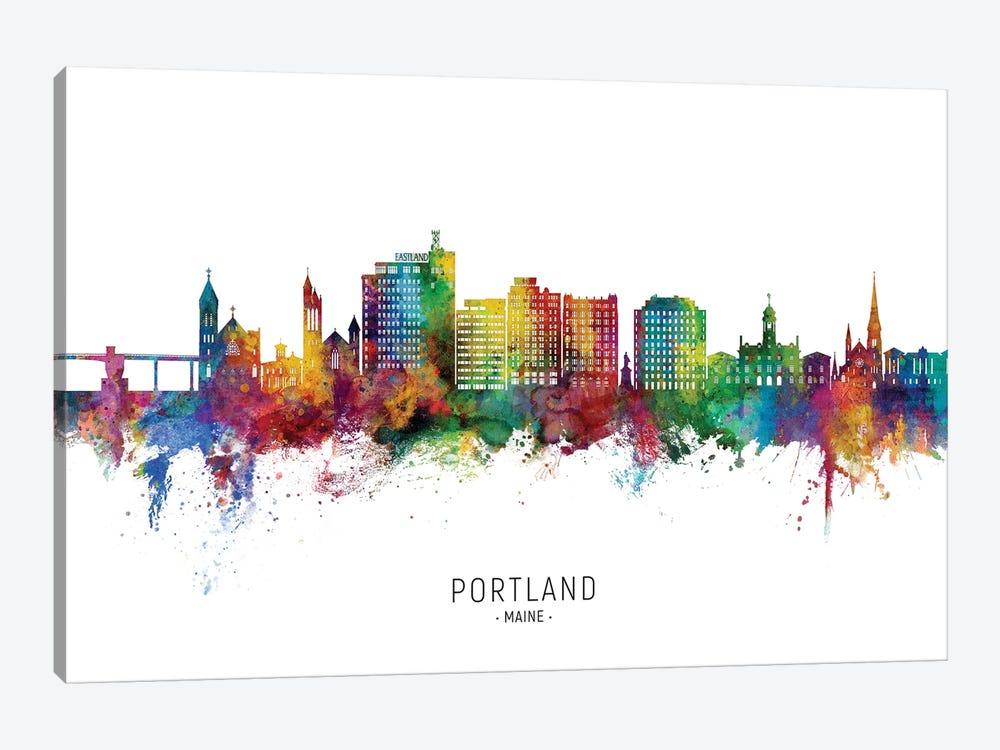 Portland Maine Skyline City Name by Michael Tompsett 1-piece Canvas Art