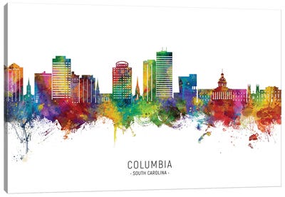 Columbia SC Skyline City Name Canvas Art Print - Michael Tompsett