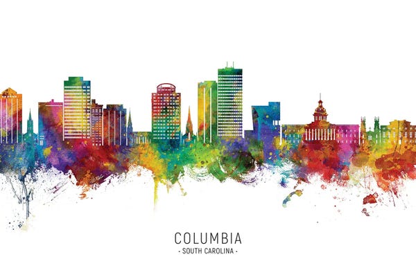 South Carolina: Columbia SC Skyline City Name by Michael Tompsett