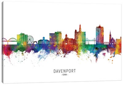 Davenport Iowa Skyline City Name Canvas Art Print - Iowa