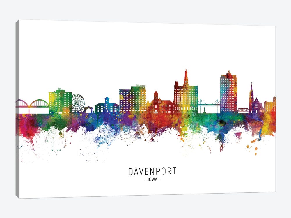 Davenport Iowa Skyline City Name by Michael Tompsett 1-piece Canvas Print