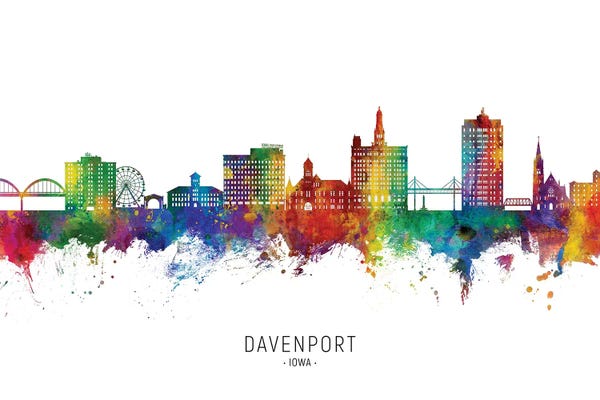 Iowa: Davenport Iowa Skyline City Name by Michael Tompsett