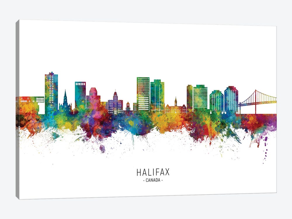 Halifax Canada Skyline City Name by Michael Tompsett 1-piece Canvas Artwork
