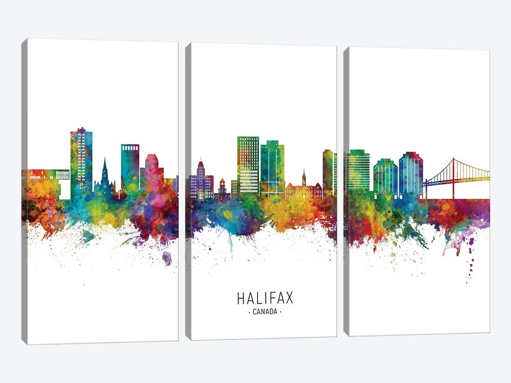 Halifax Canada Skyline City Name by Michael Tompsett 3-piece Canvas Art