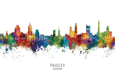 Paisley Scotland Skyline City Name by Michael Tompsett art print