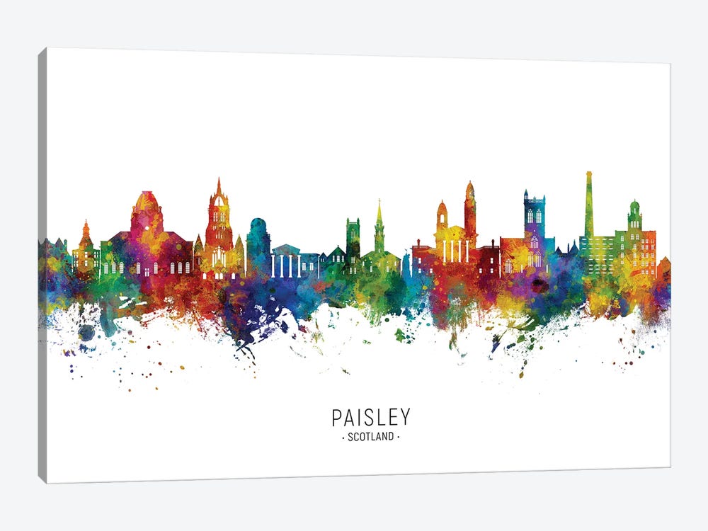Paisley Scotland Skyline City Name by Michael Tompsett 1-piece Canvas Print