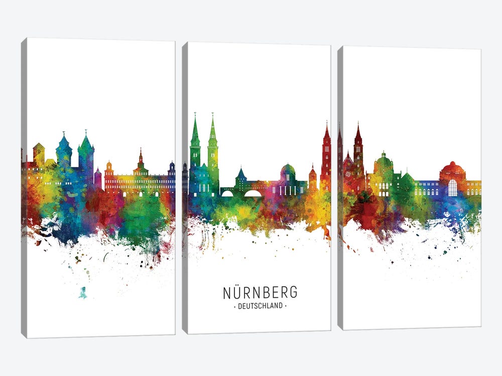 Nurnberg Deutschland Skyline City Name by Michael Tompsett 3-piece Canvas Art