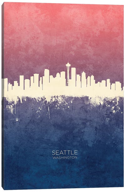 Seattle Washington Skyline Blue Rose Canvas Art Print - Seattle Art